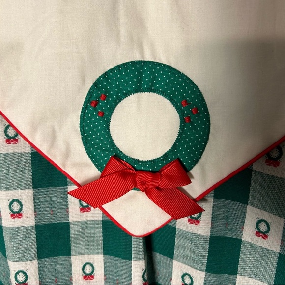 Vtg Hearts Design Dress Girls 12 Green Ivory Check Christmas Holiday USA Modest - Picture 6 of 12